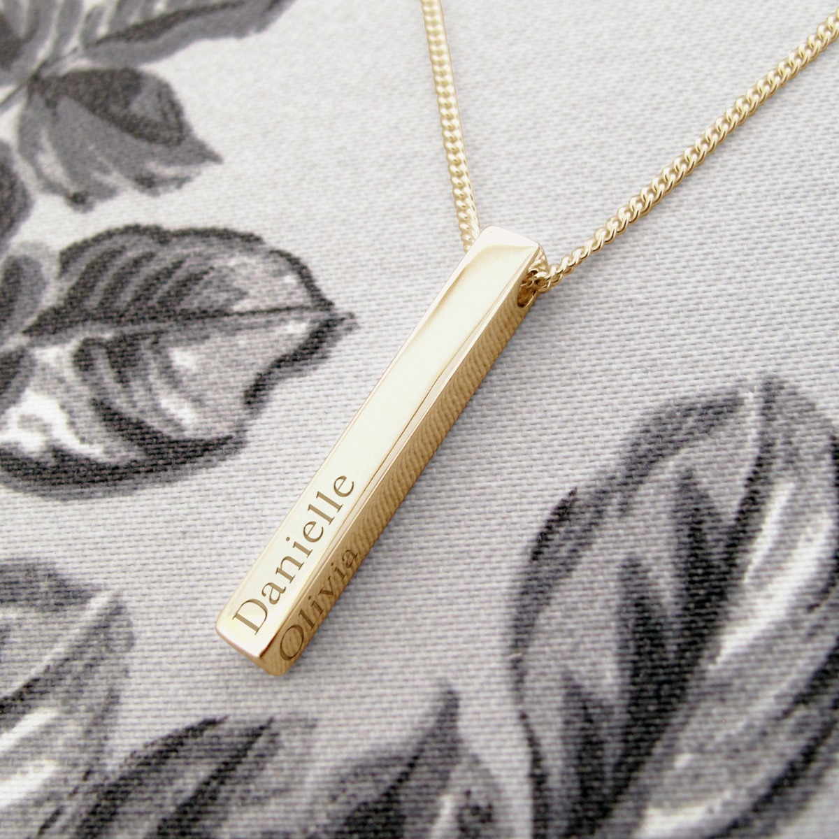 9ct Yellow Gold Plated 3D Engraved Name Bar Pendant With Chain