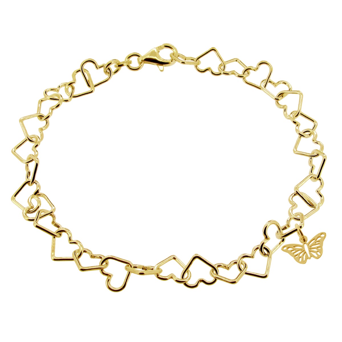 9ct Yellow Gold Plated Light Heart Charm Bracelet With Butterfly Charm 