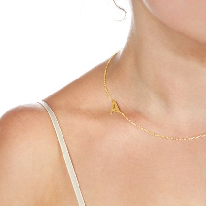 9ct Yellow Gold Side Initial Necklace