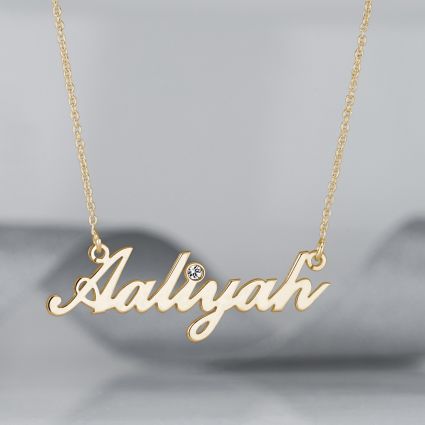 9ct Yellow Gold Plated Carrie Style Personalised Name Necklace With Diamond