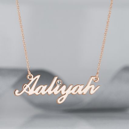 9ct Rose Gold Plated Carrie Style Personalised Name Necklace With Diamond