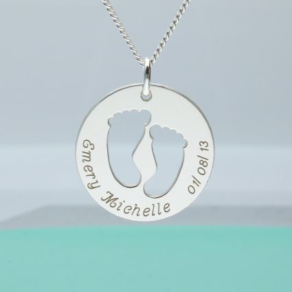 Sterling Silver Engraved Cut Out Footprint Mummy Pendant