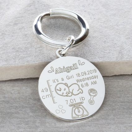 Sterling Silver New Born Baby Keyring With Optional Back Engraving