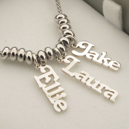 Name Pendants on Rhodium Plated Chain with Rhodium Plated