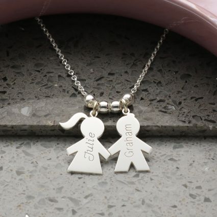 Sterling Silver Mum Necklace With Engravable Boy Or Girl Pendants 