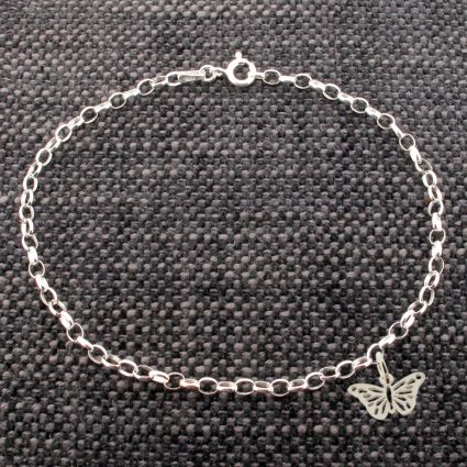 Sterling Silver Belcher Bracelet With Butterfly Charm 