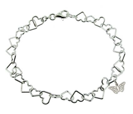 Sterling Silver Light Heart Charm Bracelet With Butterfly Charm  