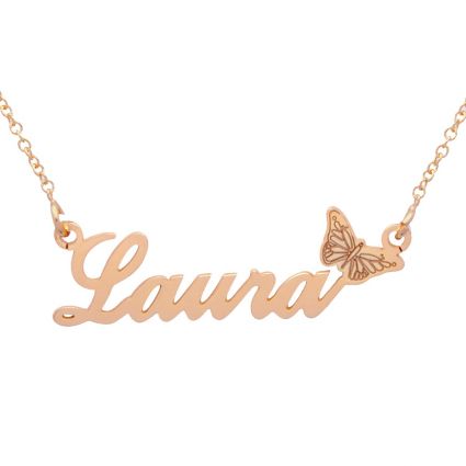 9ct Rose Gold Carrie Style Personalised Name Necklace with Butterfly