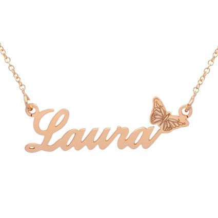9ct Rose Gold Plated Carrie Style Personalised Name Necklace with Butterfly