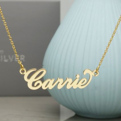 Solid Yellow Gold Carrie Style Personalised Name Necklace with