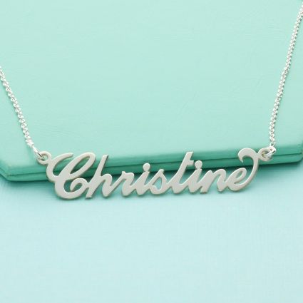 9ct White Gold Carrie Style Personalised Name Necklace with Curl