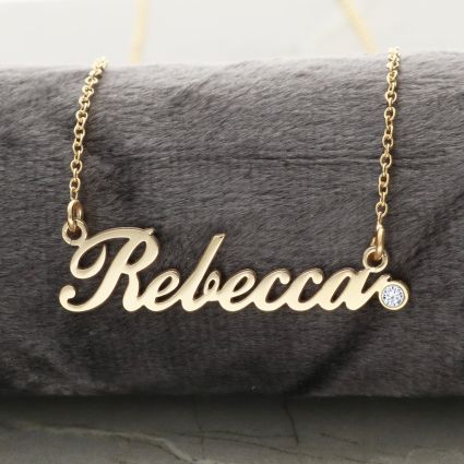 Diamond name necklace yellow gold hotsell