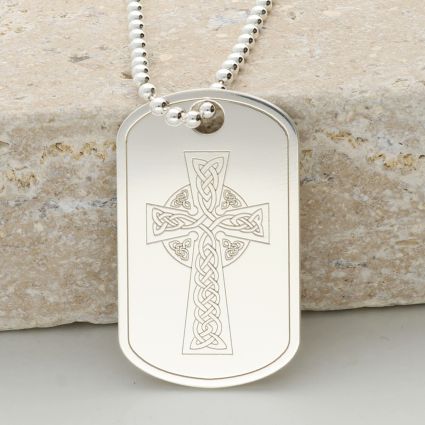 Sterling Silver Large Celtic Cross Dog Tag