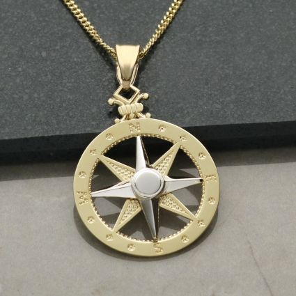 9ct Gold 3D Compass Pendant With Optional Chain