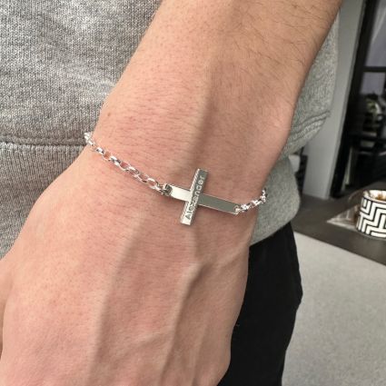Engraved cross bracelet on sale