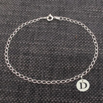 Sterling Silver Curb Bracelet With Initial Disc