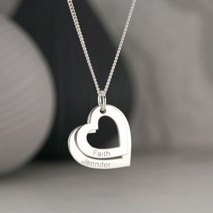 Sterling Silver Double Heart Personalised Family Necklace