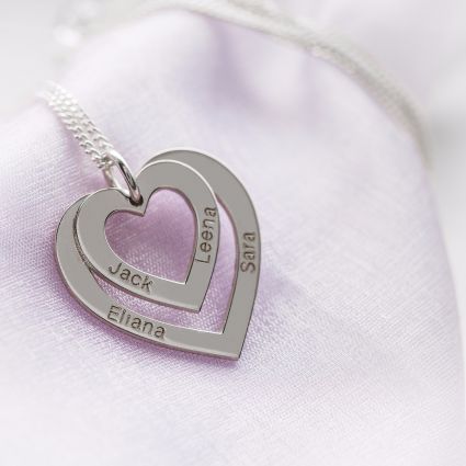 Sterling Silver Double Heart Personalised Necklace