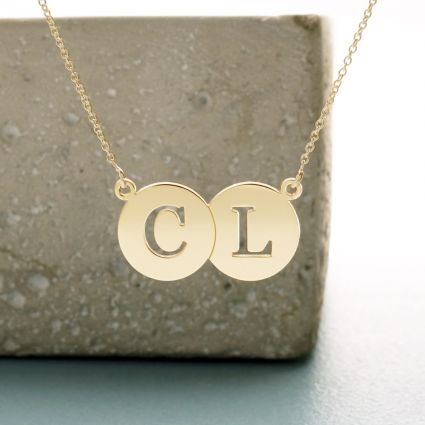 9ct Yellow Gold Plated Double Disc Cut Out initial Pendant