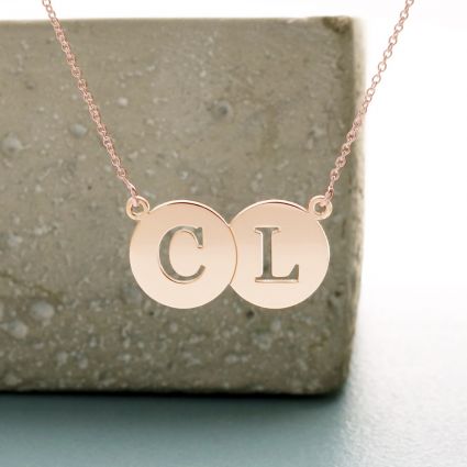 9ct Rose Gold Double Disc Cut Out initial Pendant