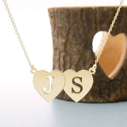 9ct Yellow Gold Plated Double Heart Cut Out Initial Pendant
