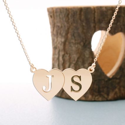 9ct Rose Gold Double Heart Cut Out Initial Pendant