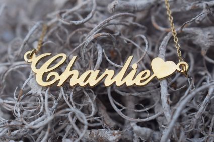 9ct Yellow Gold Plated Carrie Style Personalised Name Necklace with Heart