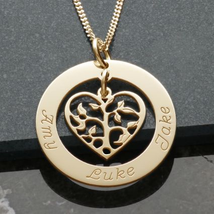 9ct Yellow Gold Plated Filigree Heart Tree of Life Family Necklace