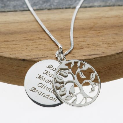 Sterling Silver Filigree Tree Of Life With Personalised Disc & Chain
