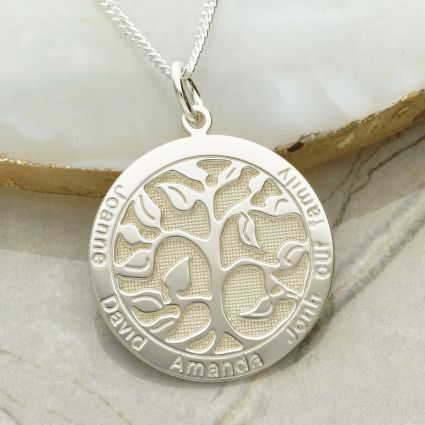 Sterling Silver 3D Tree of Life Filigree Disc Family Necklace