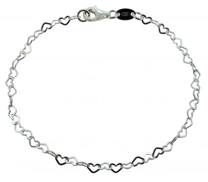 Sterling Silver Childrens Flat Heart Link Charm Bracelet