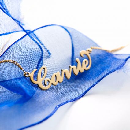 9ct Yellow Gold Plated Carrie Style Personalised Name Necklace with Curl