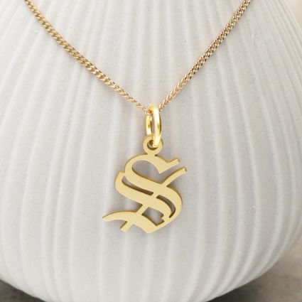 9ct Yellow Gold Gothic Initial & Optional Chain