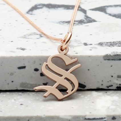 9ct Rose Gold Gothic Initial & Optional Chain