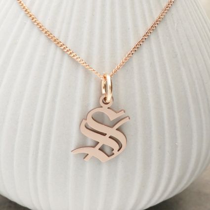 9ct Rose Gold Plated Gothic Initial & Optional Chain