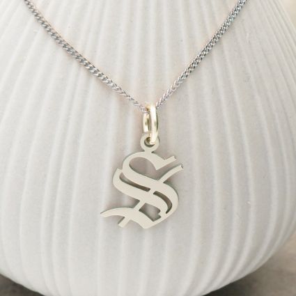 9ct White Gold Gothic Initial & Optional Chain