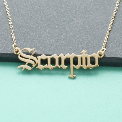 9ct Yellow Gold Plated Gothic Old English Zodiac Necklace