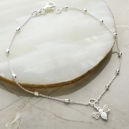 Sterling Silver Bee Charm Anklet