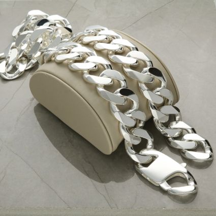 Sterling Silver Mens Heavy 19mm Flat Curb Chain