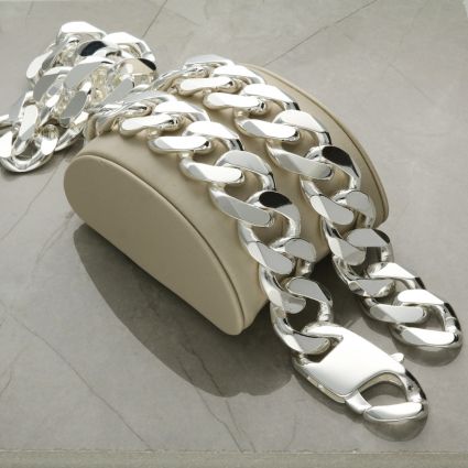 Mens solid online silver curb chain