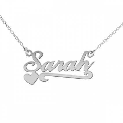 Sterling Silver Carrie Style Personalised Name Necklace With Heart & Scroll