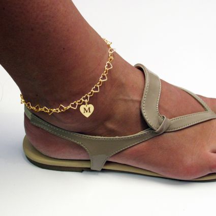 9ct Yellow Gold Plated Light Heart Charm Anklet With Initial Heart