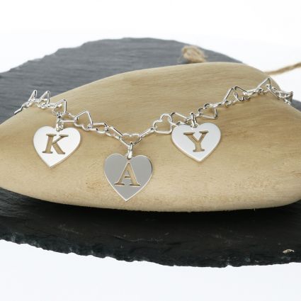 Sterling Silver Initial Name Cut Out Heart Charms Bracelet Or Anklet