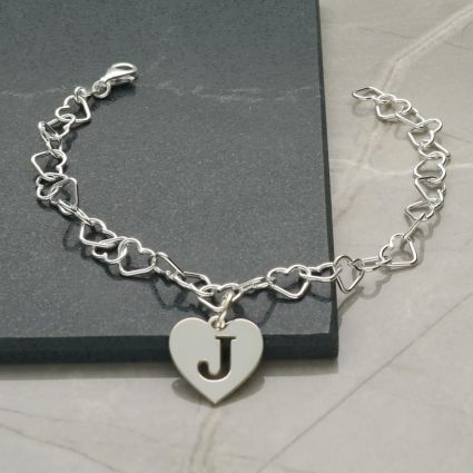Sterling Silver Light Heart Charm Bracelet With Initial Heart Charm 