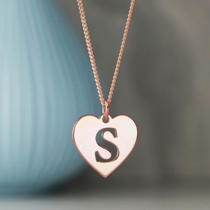 9ct Rose Gold Initial Heart Pendant