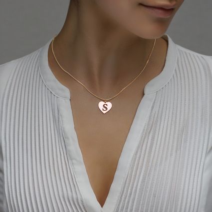 9ct Rose Gold Plated Initial Heart Pendant