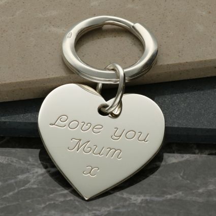 Sterling Silver Engraved Heart Keyring