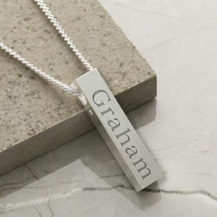 Engraved bar necklace sterling silver sales
