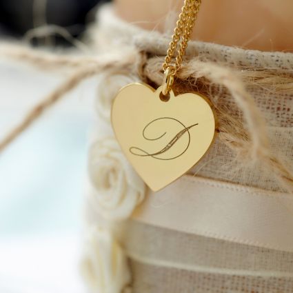 9ct Yellow Gold Plated Engraved Initial Heart Pendant 