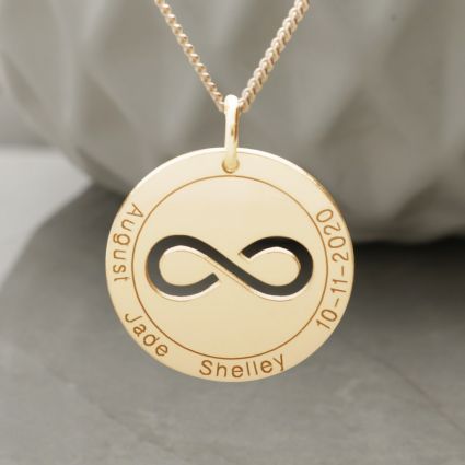 Solid Yellow Gold Personalised Infinity Disc Pendant 